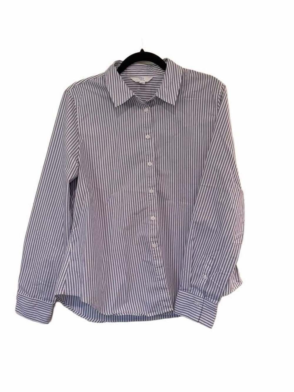 Time and Tru Blue and White Striped Button-Down Long Sleeve Shirt Size L 12-14